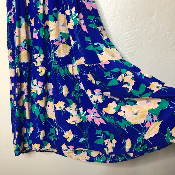 Yumi Kim Silk Blue Floral Print Tiered Maxi Dress - Picture 12 of 14
